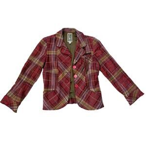 Burning Torch Plaid Boho Jacket, Cotton/Wool/Silk, Women's Size SMALL